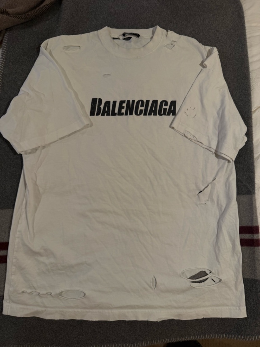 Balenciaga White Short-Sleeve Distressed Logo Tee